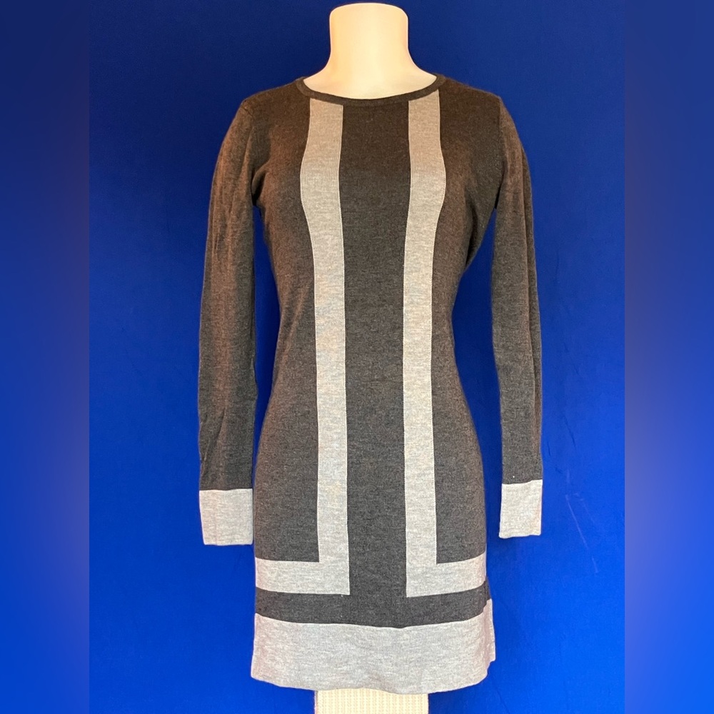 Premise Cashmere Blend Charcoal and Light Gray Long Sleeve Dress